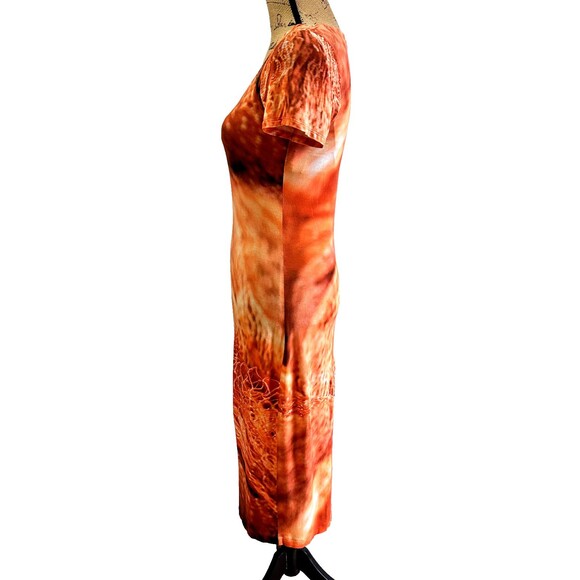 APRIORI/Escada group Orange Volcano Lava Print Short Sleeves Midi Dress Sz 8 - Picture 4 of 11